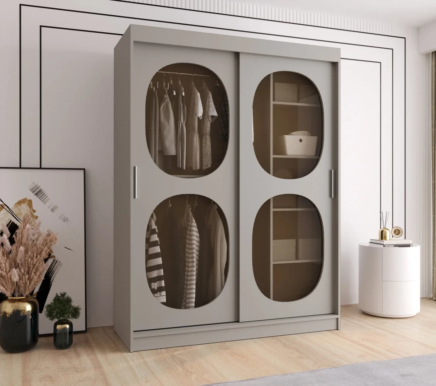ABIKS MÖBEL Schwebetürenschrank BAHRAJN 2 Schlafzimmerschrank Schwarz Matt