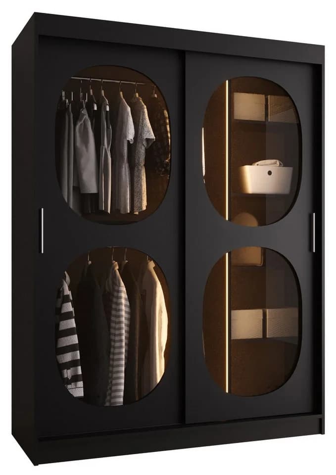 ABIKS MÖBEL Schwebetürenschrank BAHRAJN 2 Schwarz Rauchglas - Bild 2