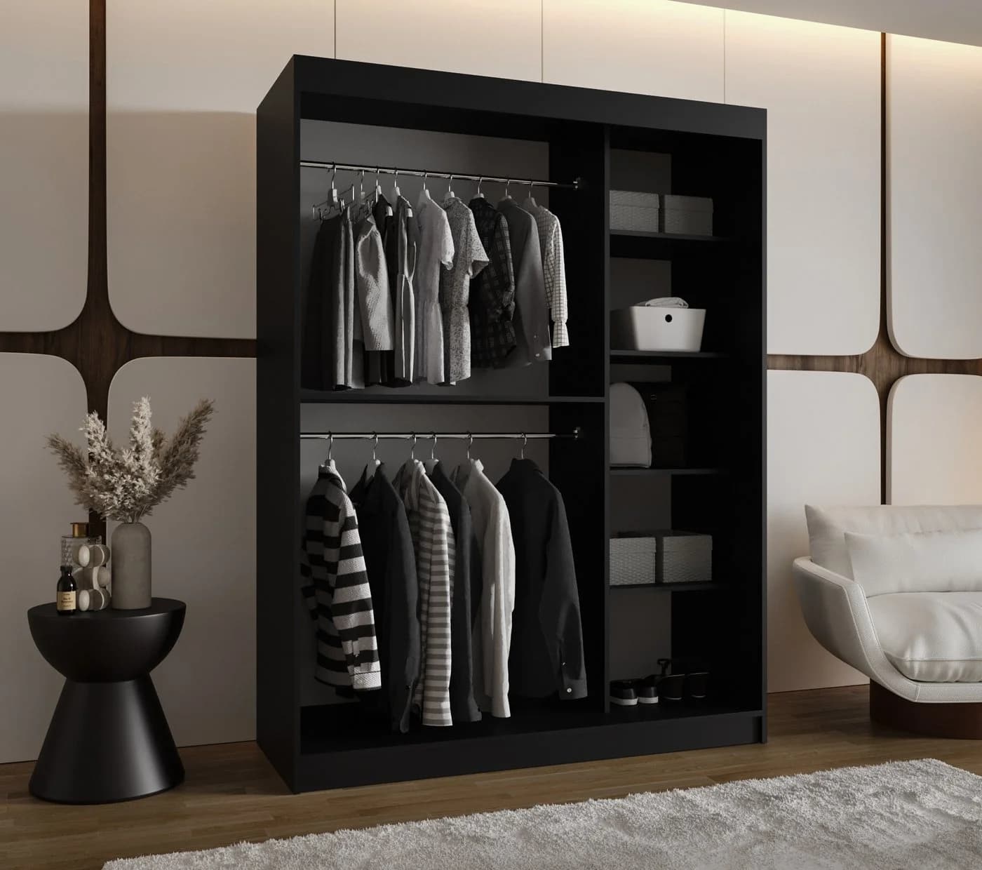 ABIKS MÖBEL Schwebetürenschrank BAHRAJN 2 Schwarz Rauchglas - Bild 3