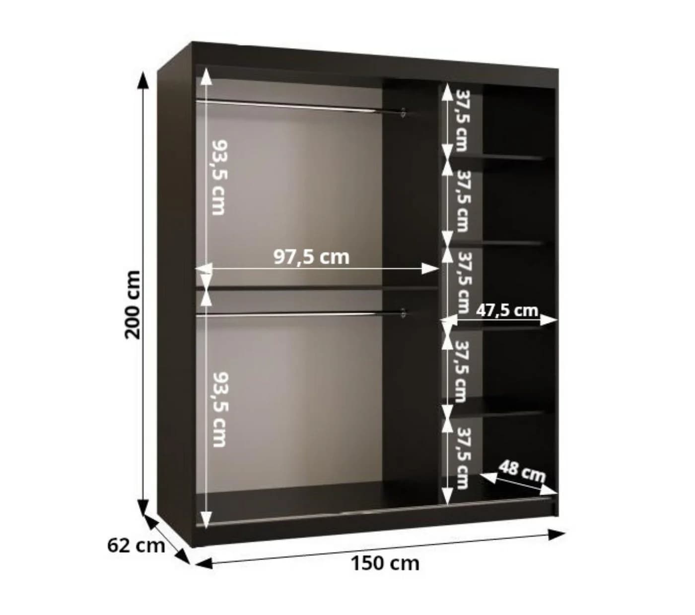 ABIKS MÖBEL Schwebetürenschrank BAHRAJN 2 Schwarz Rauchglas - Bild 4