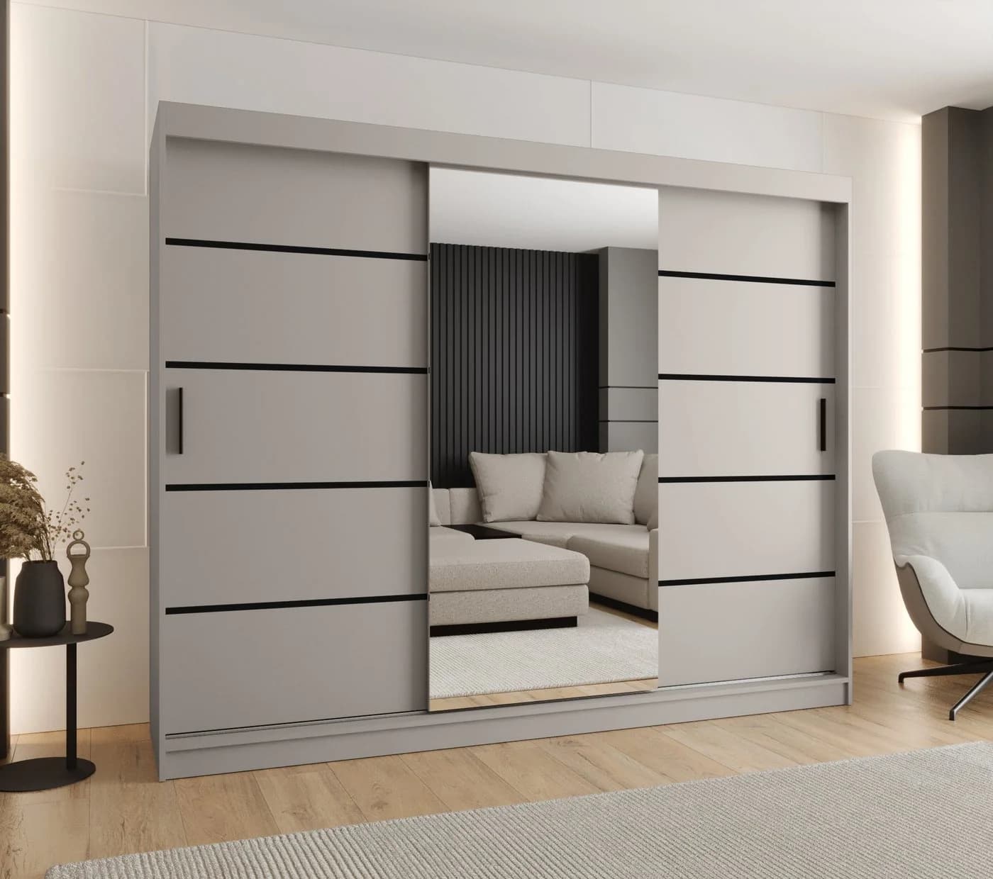 ABIKS MÖBEL Schwebetürenschrank RUBINO V 250 Beige/Schwarz - Bild 3