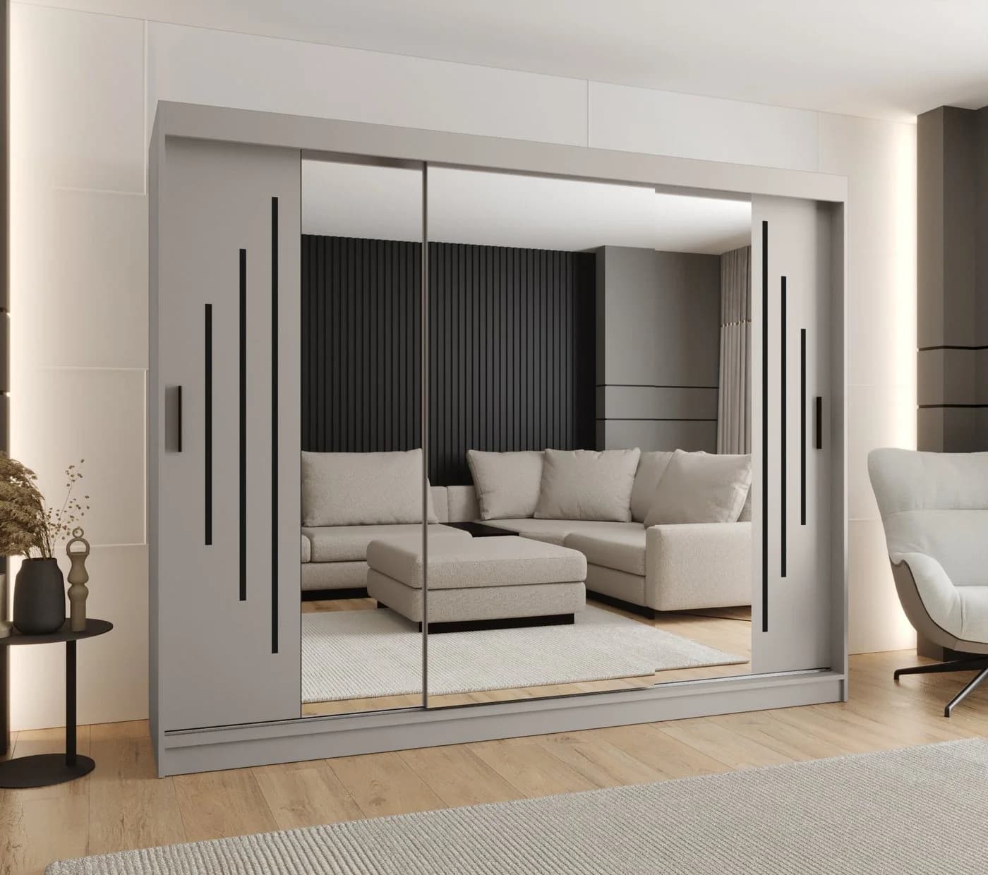 ABIKS MÖBEL Schwebetürenschrank RUBINO Y 250 Beige/Schwarz - Bild 3