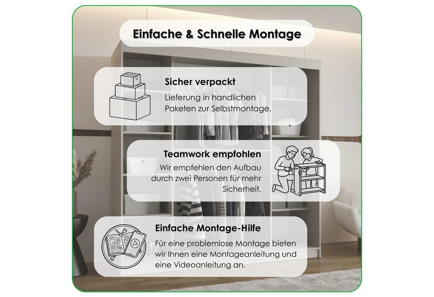 ABIKS MÖBEL Schwebetürschrank RUBINO T 200 mit Kleiderstange & Regalen - Bild 5