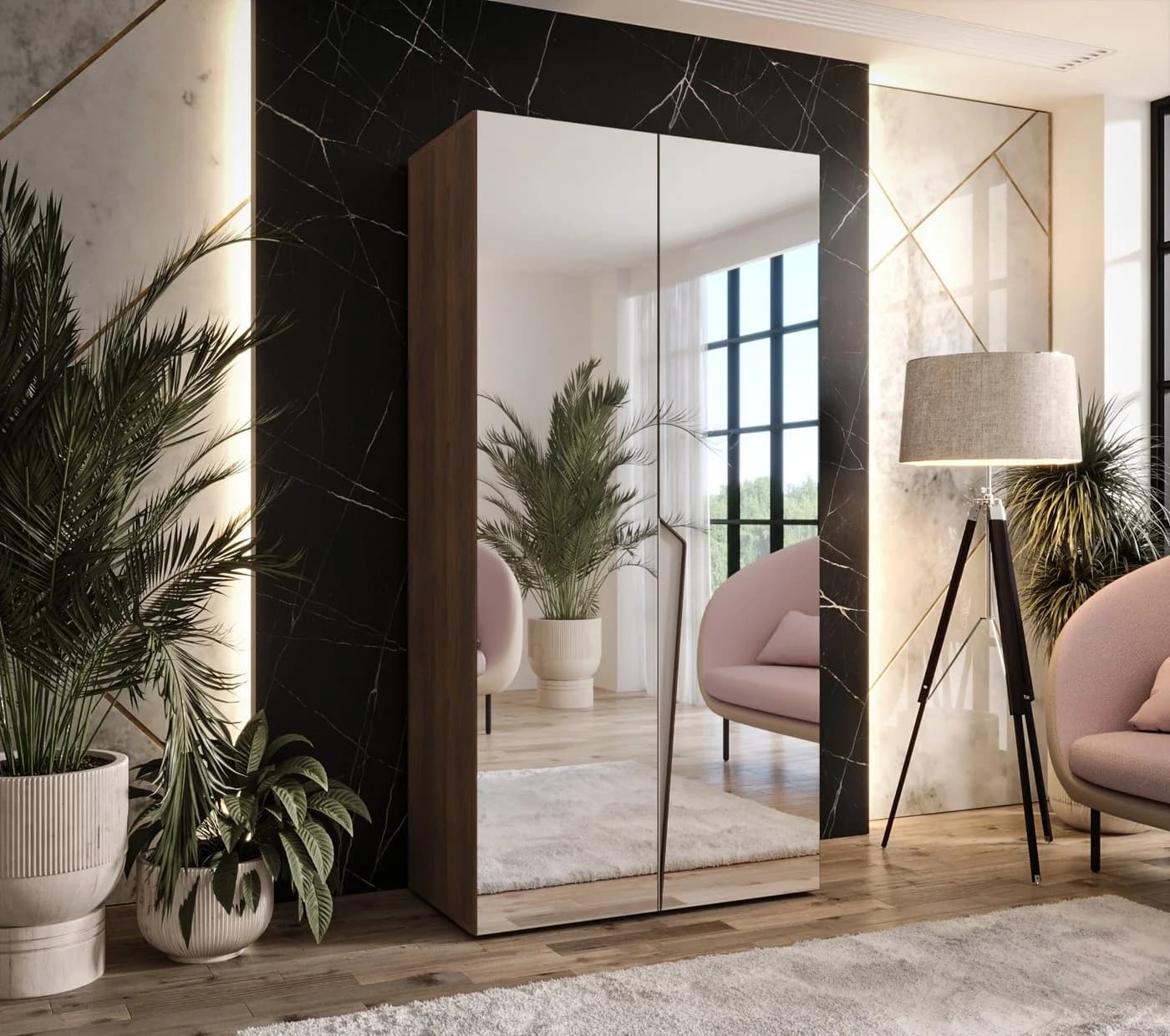 ABIKS MÖBEL Drehtürenschrank PIANO 3 mit Spiegel und Kleiderstange - Bild 3