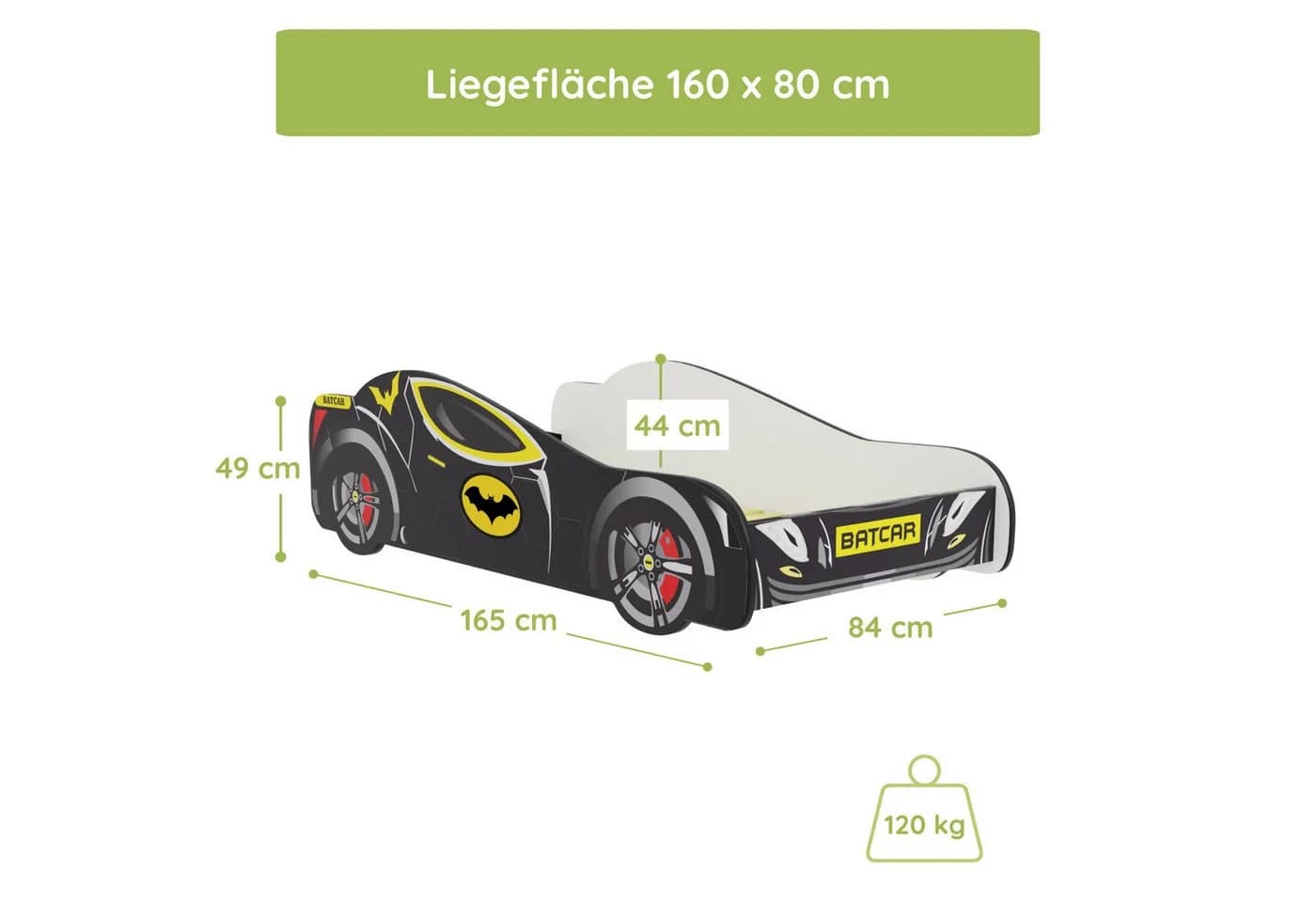 Kids Collective Autobett 80x160 cm mit Matratze Schwarz - Bild 5