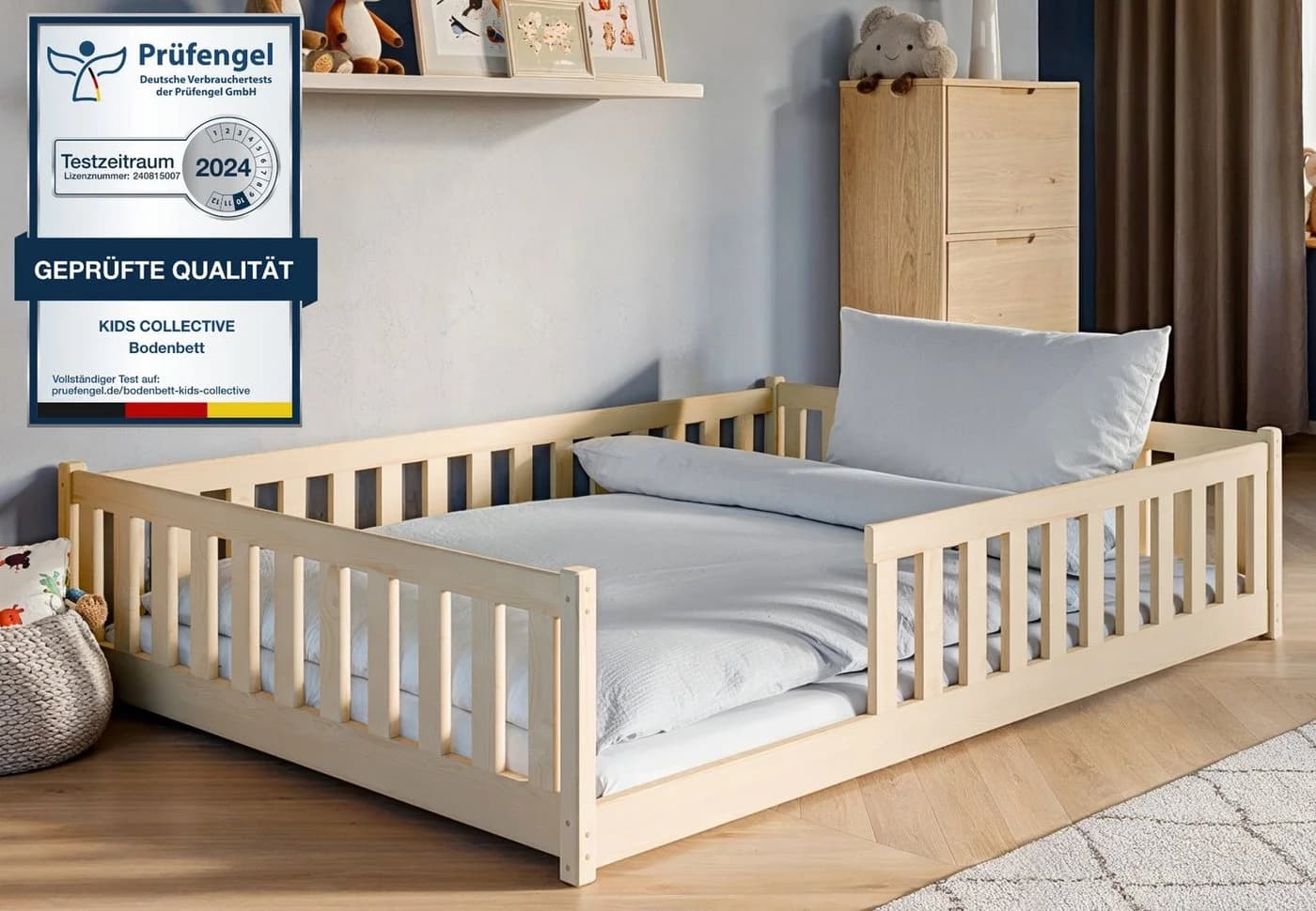 Kids Collective Kinderbett Bodenbett mit Rausfallschutz & Matratze Weiß - Bild 2