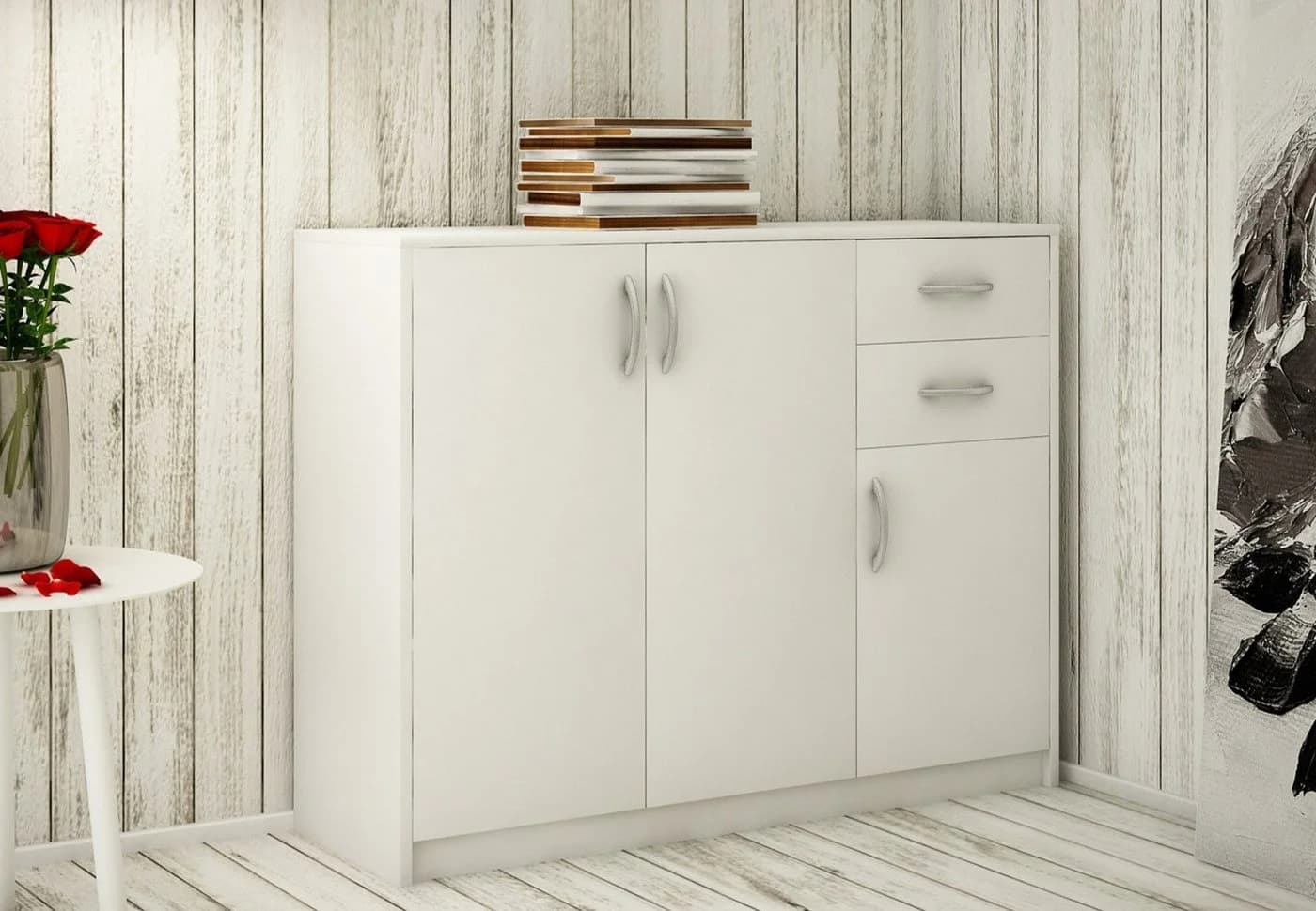 Home Collective Kommode Weiß 3 Türen 2 Schubladen Modern - Bild 2