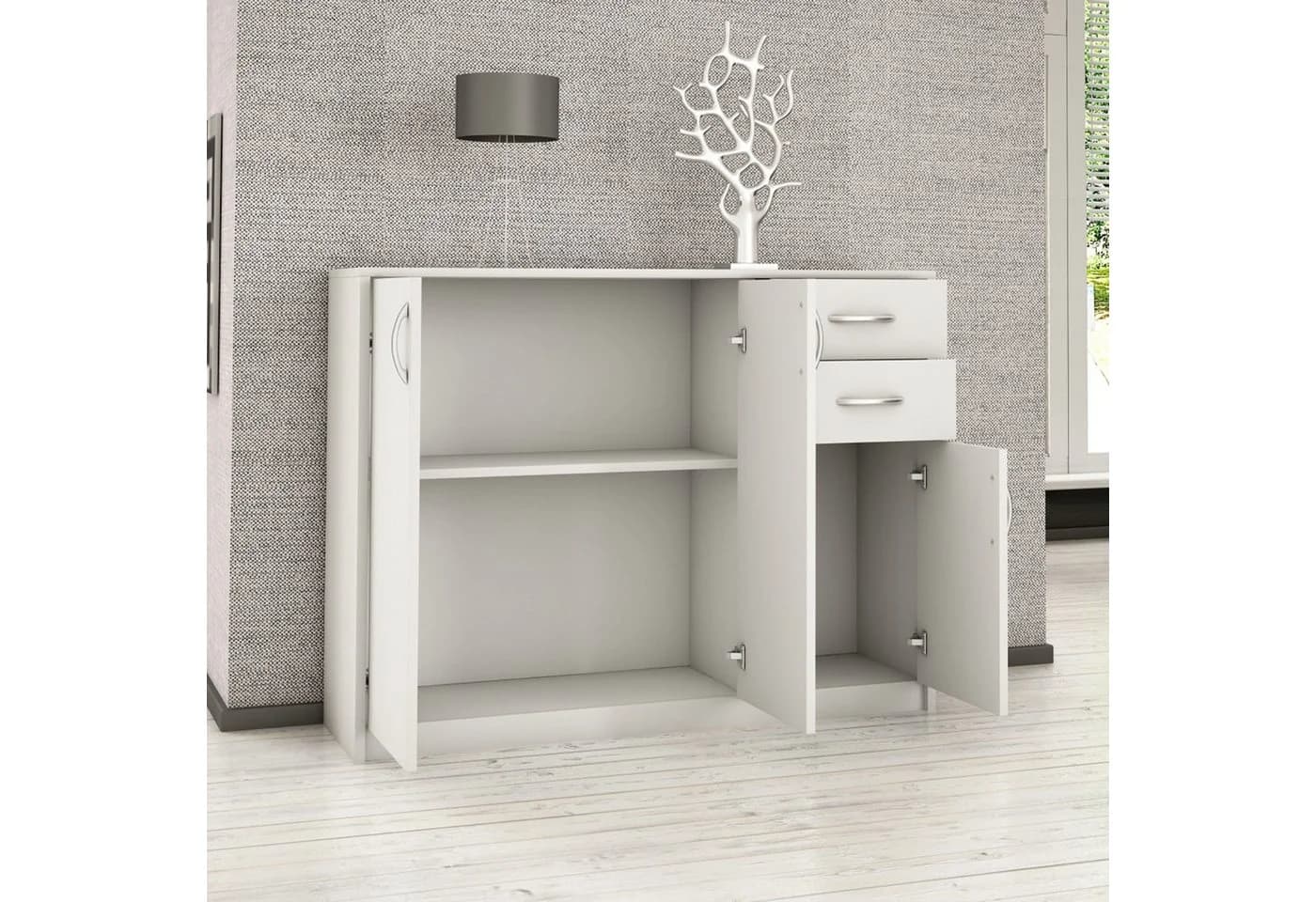 Home Collective Kommode Weiß 3 Türen 2 Schubladen Modern - Bild 3