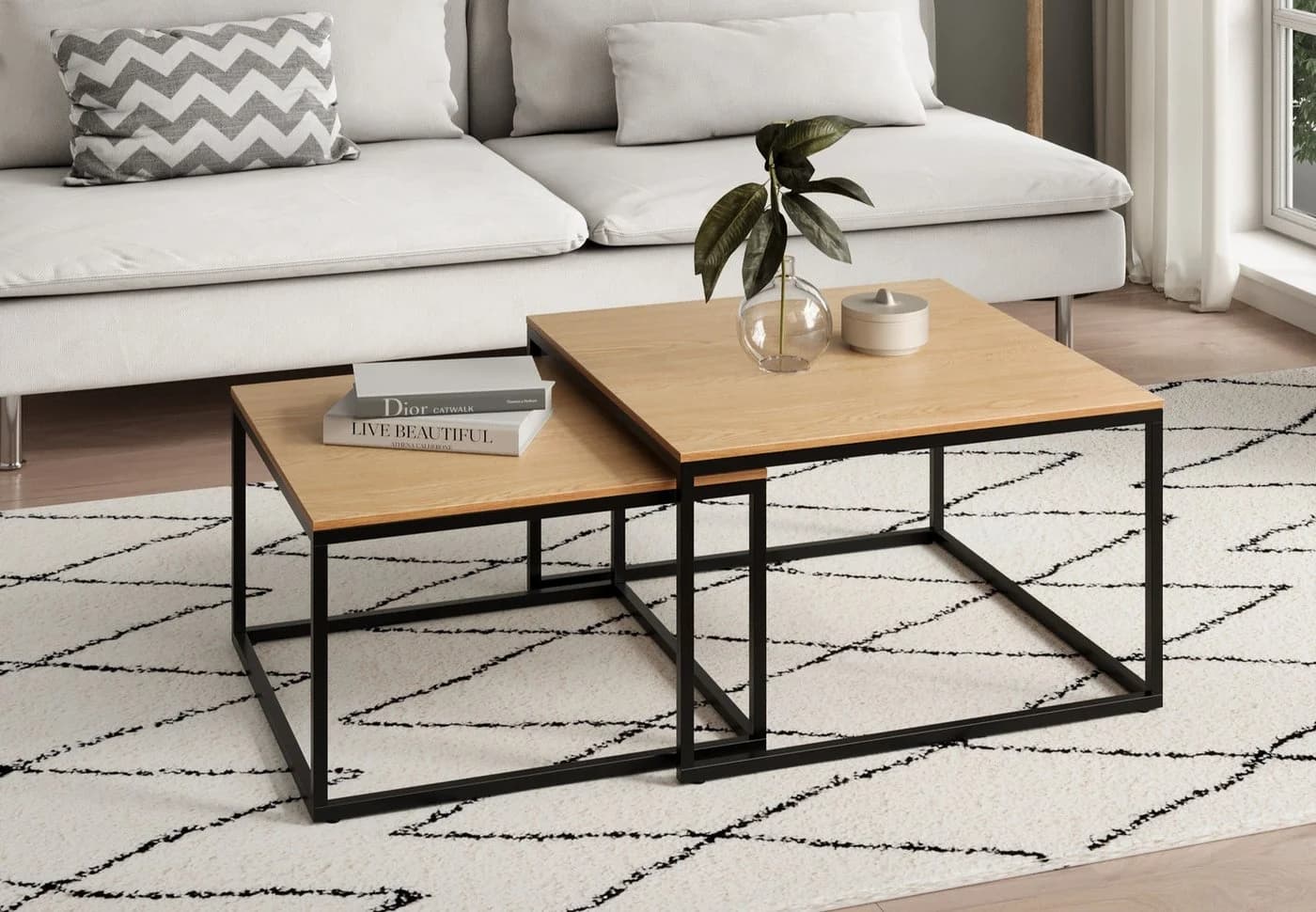 Home Collective Couchtisch 2er Set Stapelbar Metall Eiche Hell - Bild 2