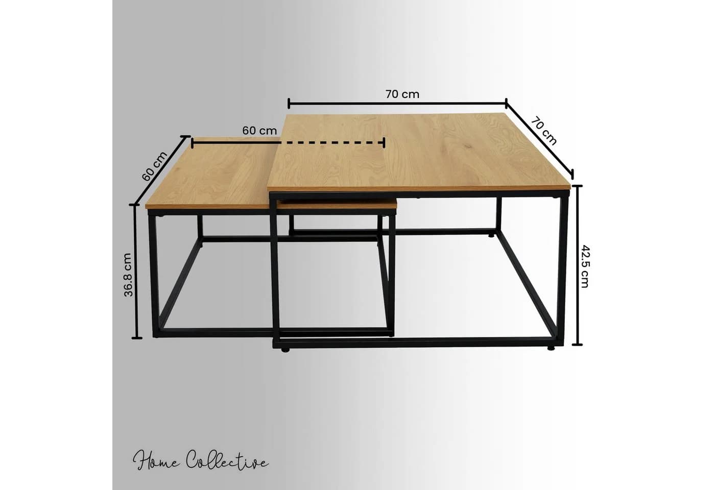 Home Collective Couchtisch 2er Set Stapelbar Metall Eiche Hell - Bild 3