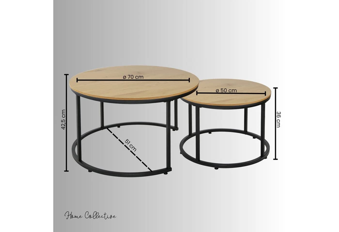 Home Collective Couchtisch 2er Set Beistelltisch Eiche Metall - Bild 3