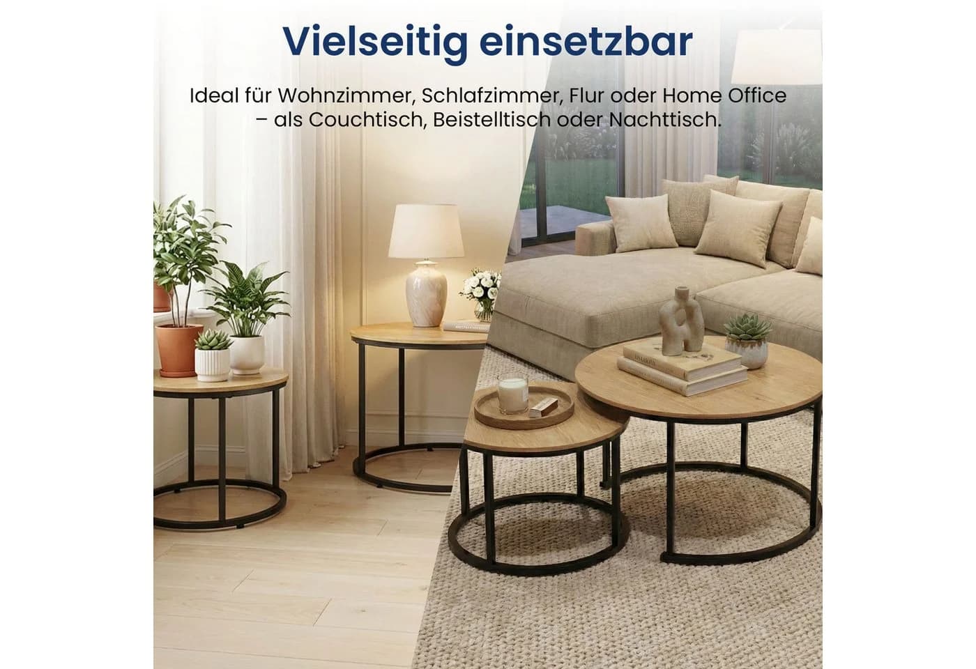 Home Collective Couchtisch 2er Set Beistelltisch Eiche Metall - Bild 5