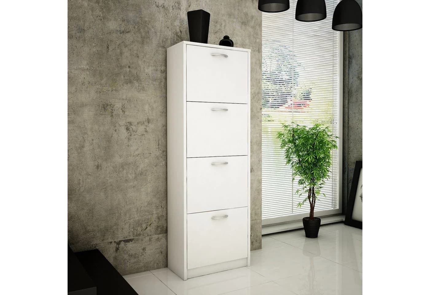 Home Collective Schuhschrank Weiß Aufklappbare Fächer Modern