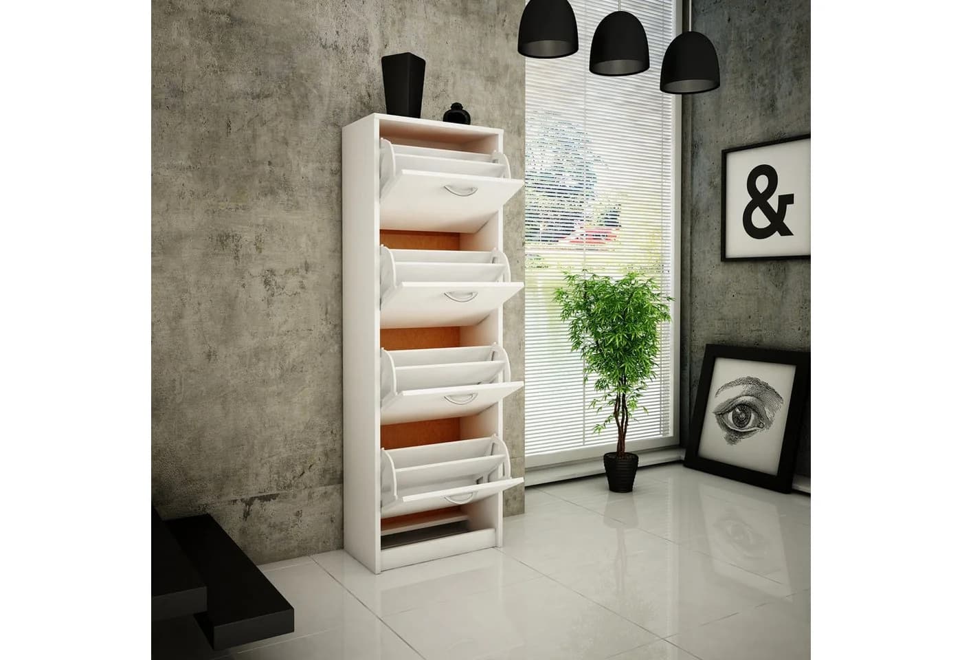 Home Collective Schuhschrank Weiß Aufklappbare Fächer Modern - Bild 3
