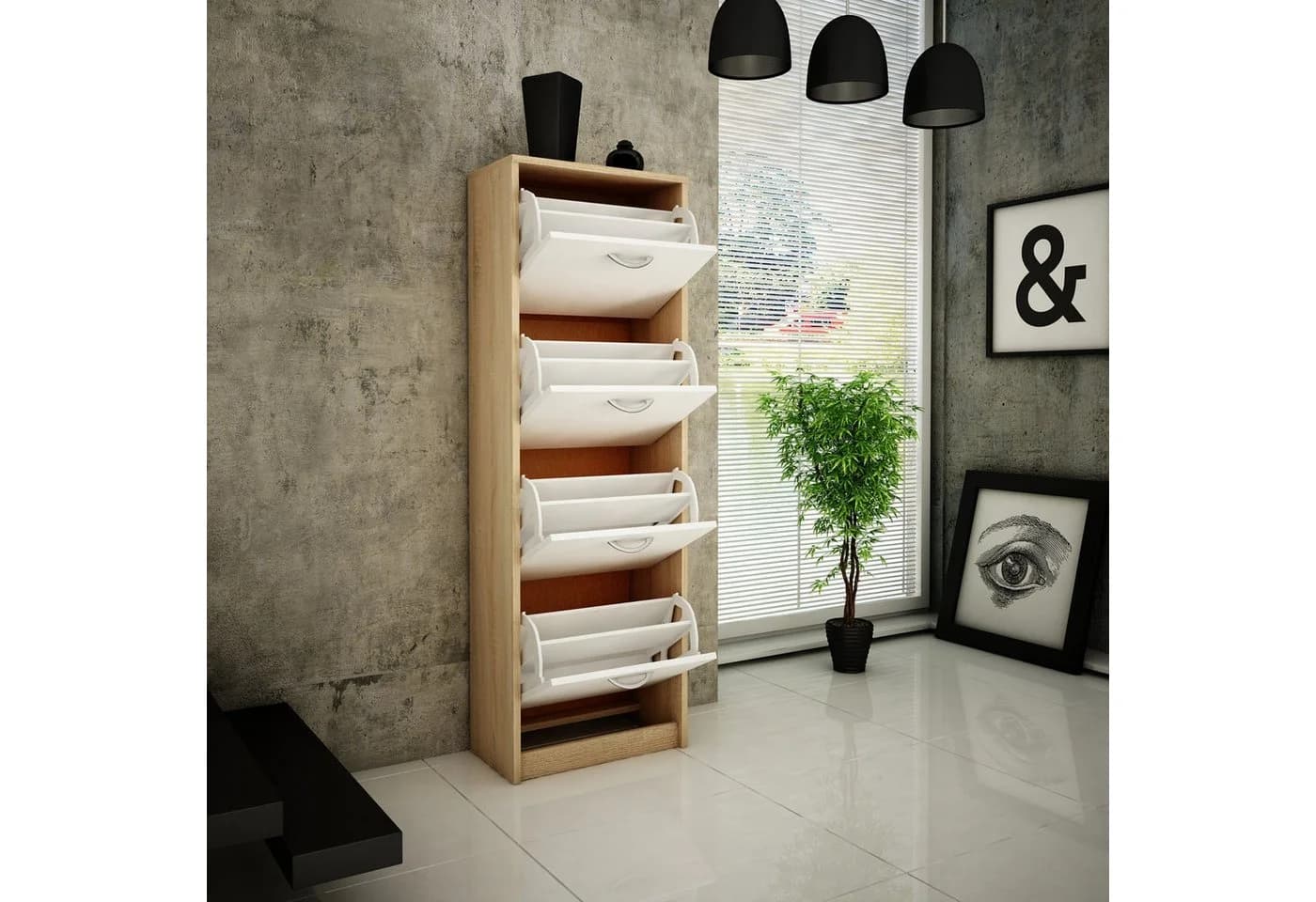 Home Collective Schuhschrank 50 cm mit 6 Fächern Sonoma/Weiß - Bild 3