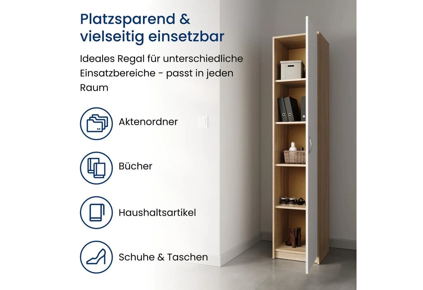 Home Collective Regal 5 Ebenen Aktenschrank Sonoma Weiß Matt - Bild 3