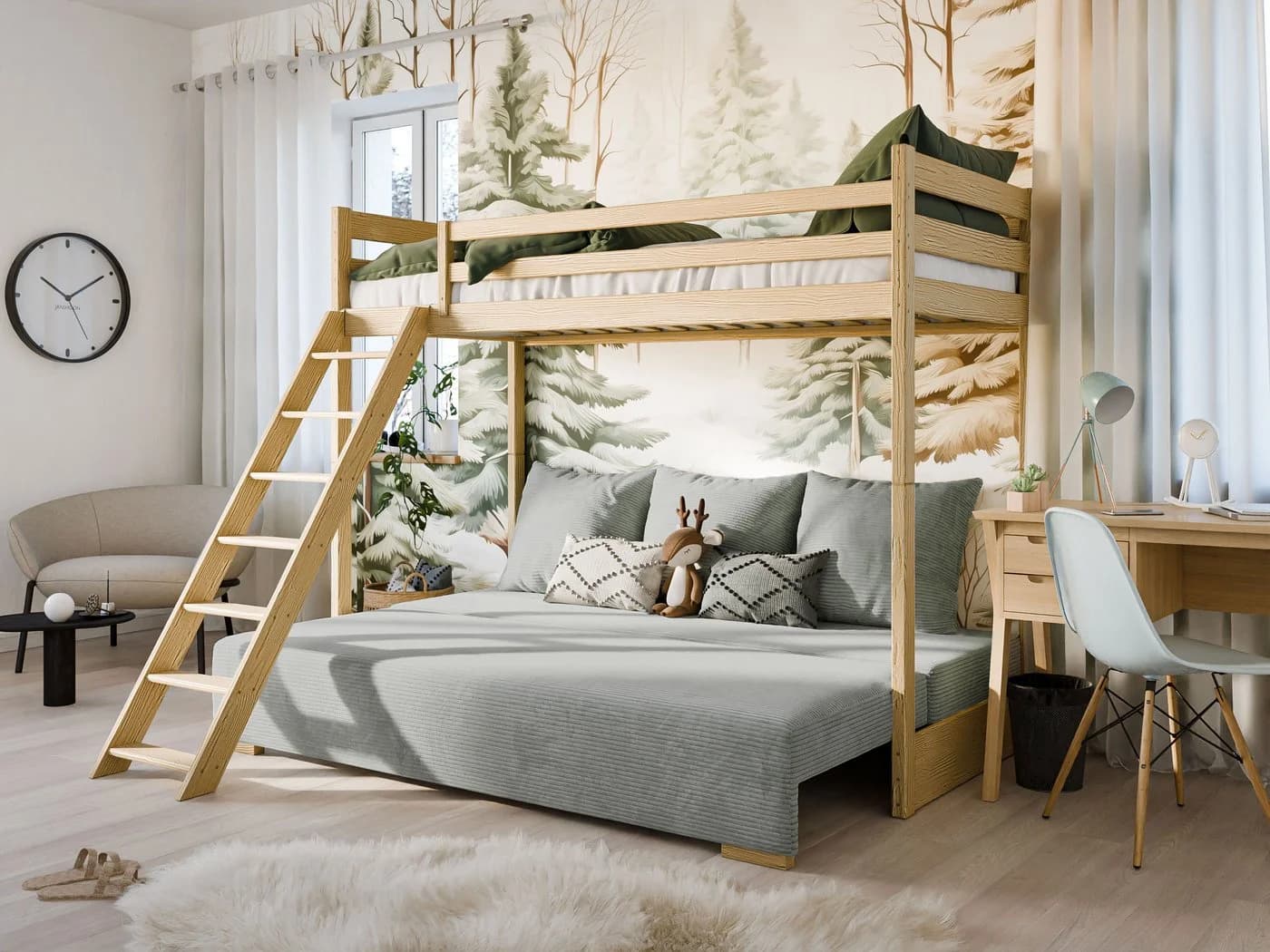 Kids Collective Hochbett 90x200 cm mit Schlafsofa 140x200 cm Couch in Cord-Stoff - Bild 4