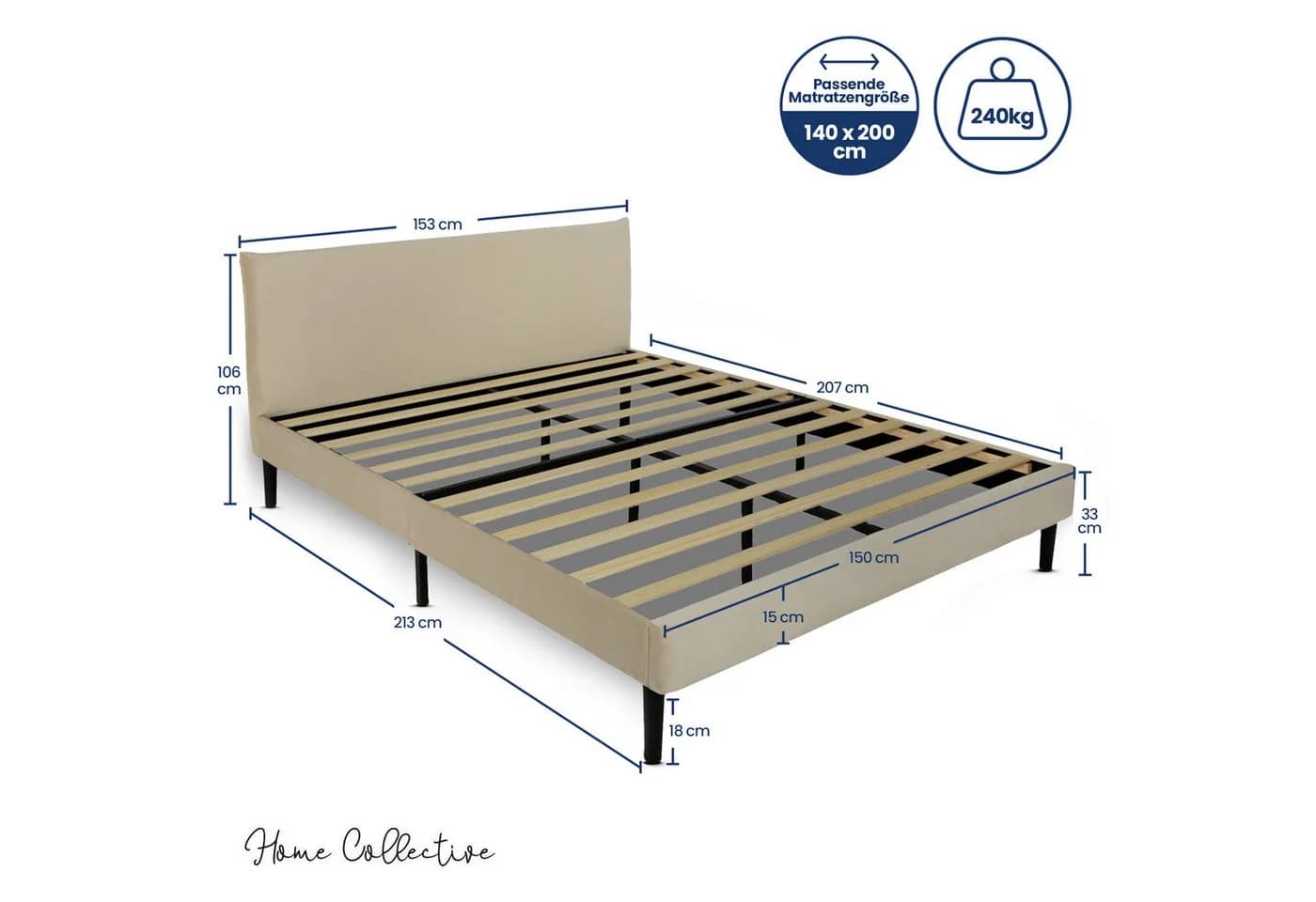 Home Collective Polsterbett 140x200 und 160x200 cm mit Lattenrost und weichem Bezug - Bild 3
