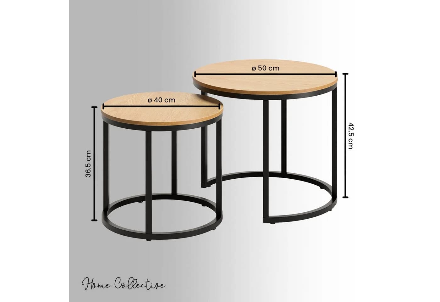 Home Collective Couchtisch Set 2er Rund Eiche Hell - Bild 3