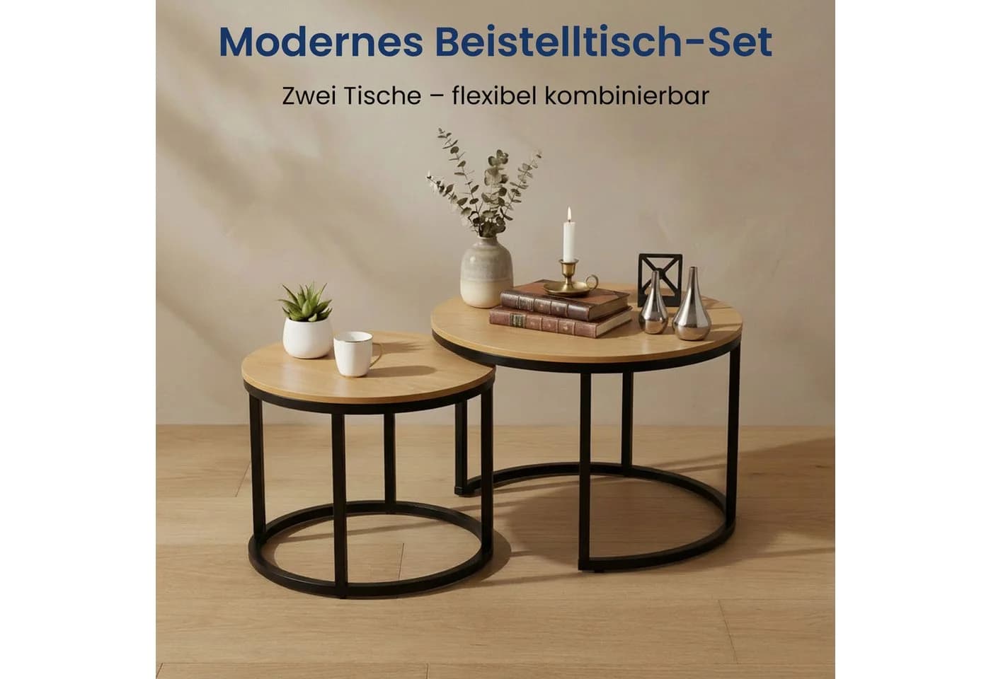 Home Collective Couchtisch Set 2er Rund Eiche Hell - Bild 4