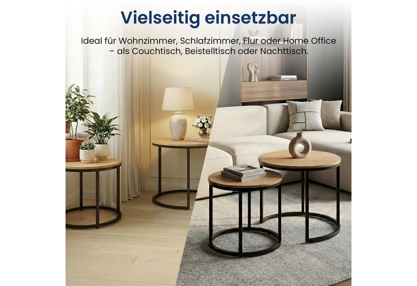 Home Collective Couchtisch Set 2er Rund Eiche Hell - Bild 5