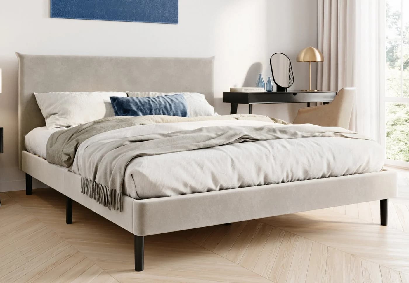 Home Collective Polsterbett Beige Samt mit Lattenrost - Bild 2