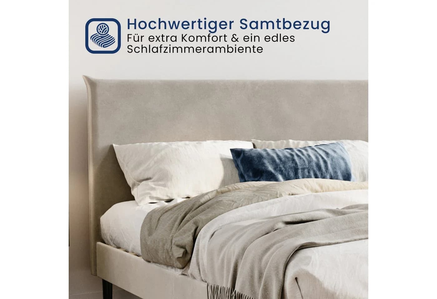 Home Collective Polsterbett Beige Samt mit Lattenrost - Bild 4
