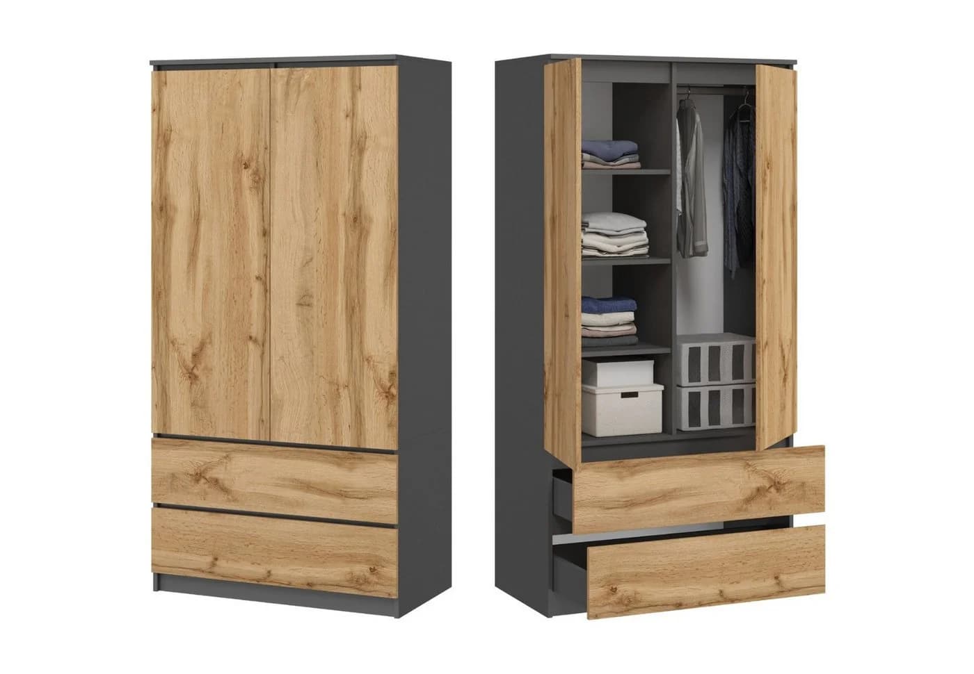 Home Collective Kleiderschrank 90cm Anthrazit/Eiche mit Schubladen - Bild 2