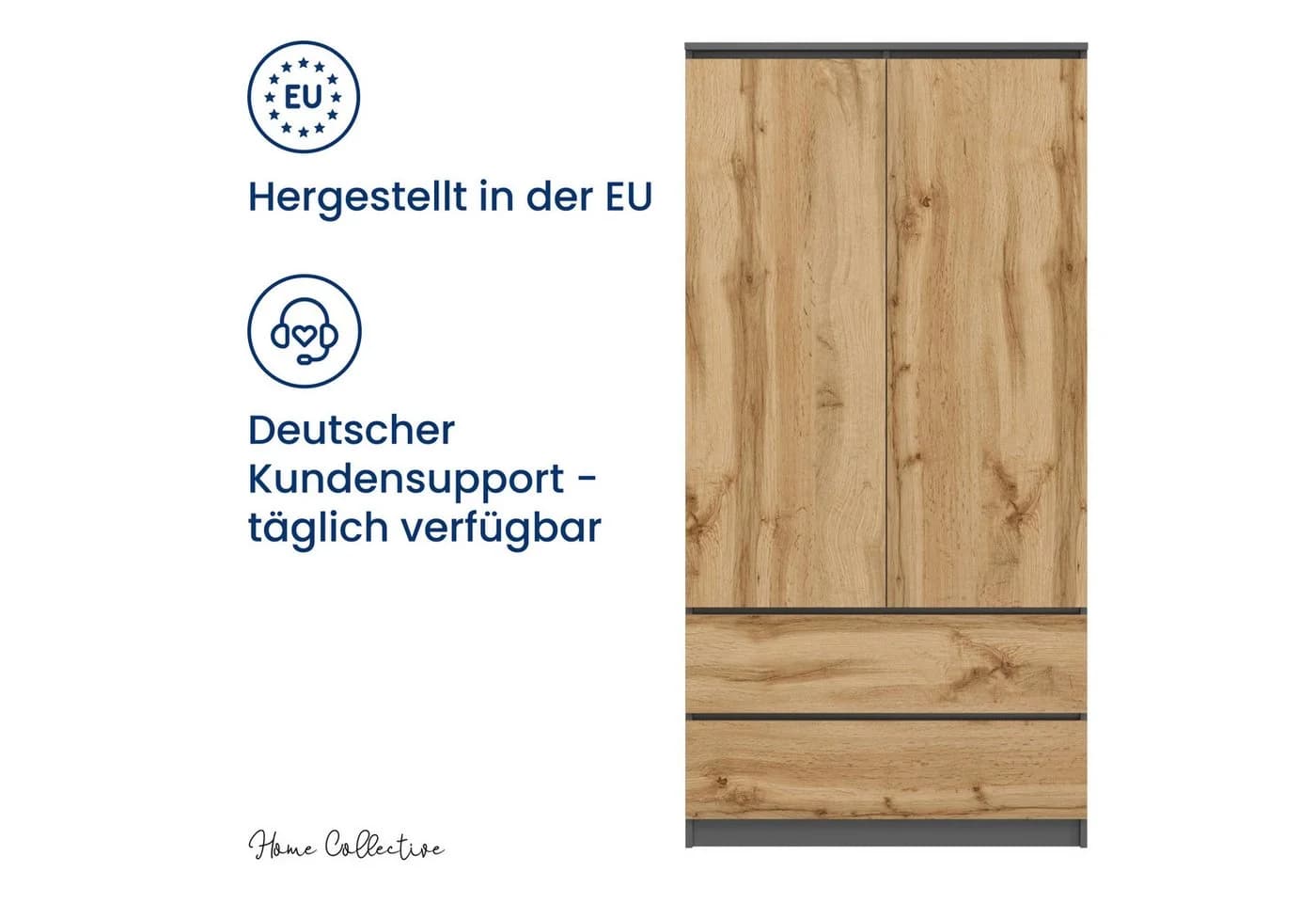 Home Collective Kleiderschrank 90cm Anthrazit/Eiche mit Schubladen - Bild 5