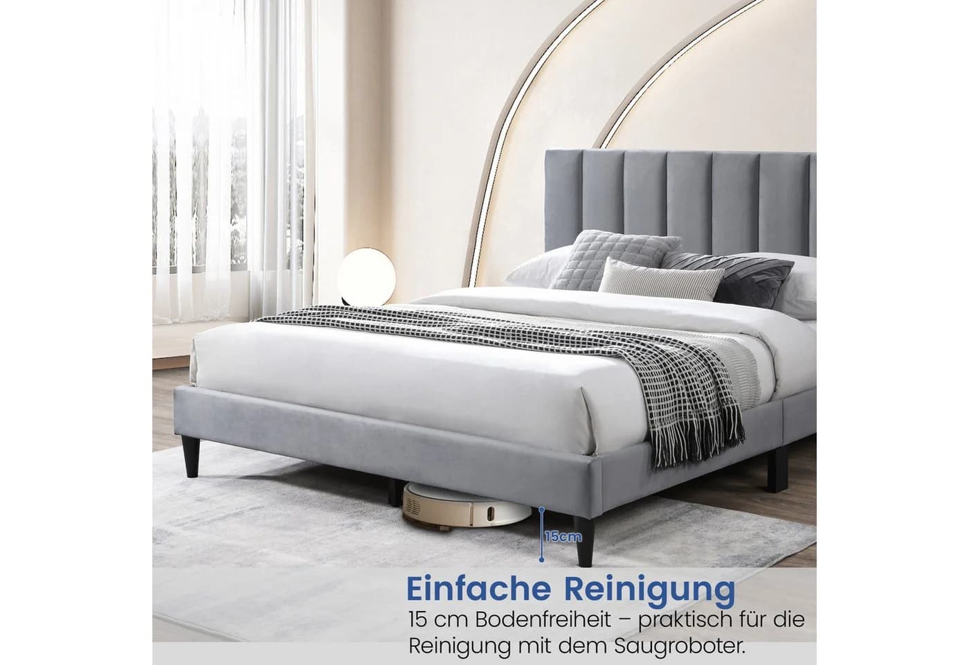 Home Collective Polsterbett mit Lattenrost und gepolstertem Kopfteil Grau - Bild 3