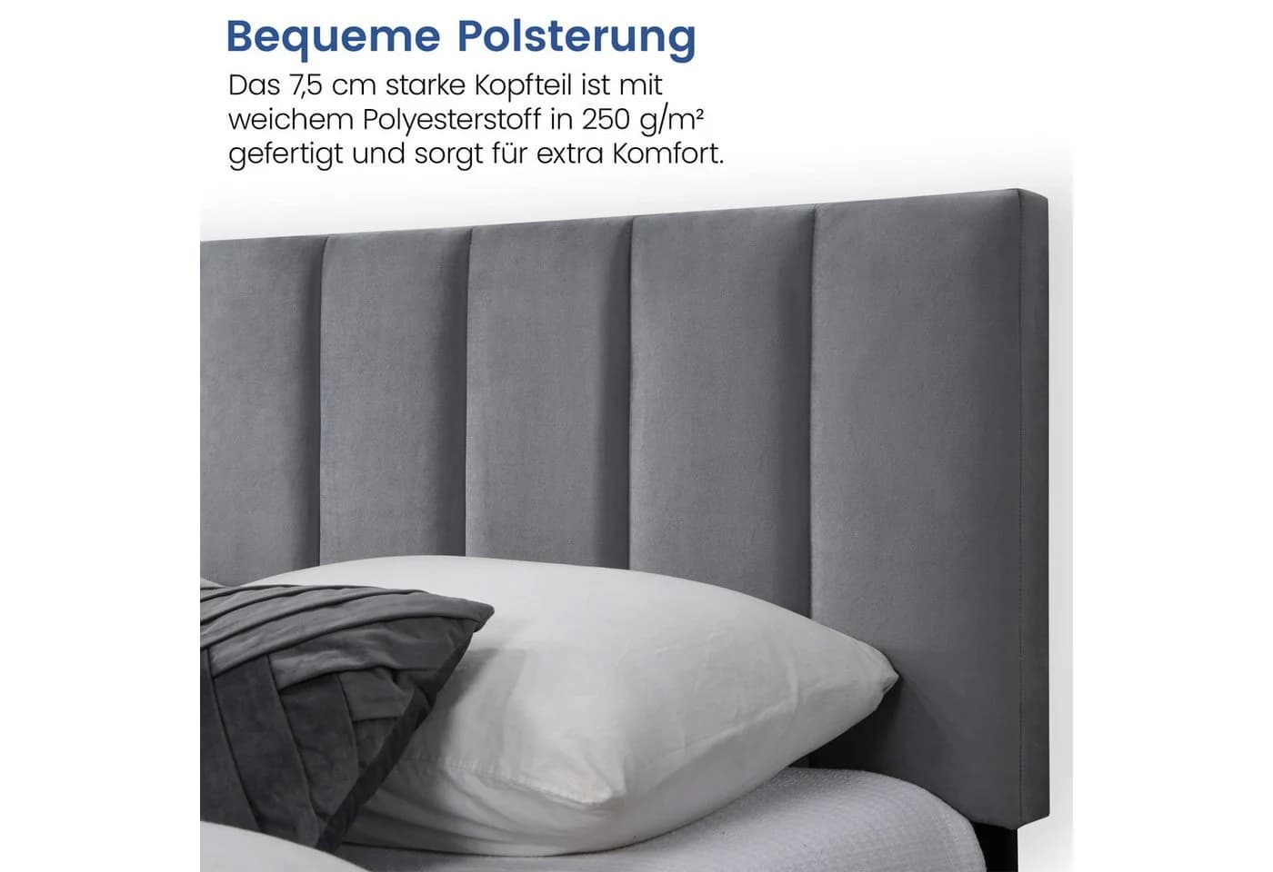 Home Collective Polsterbett mit Lattenrost und gepolstertem Kopfteil Grau - Bild 5