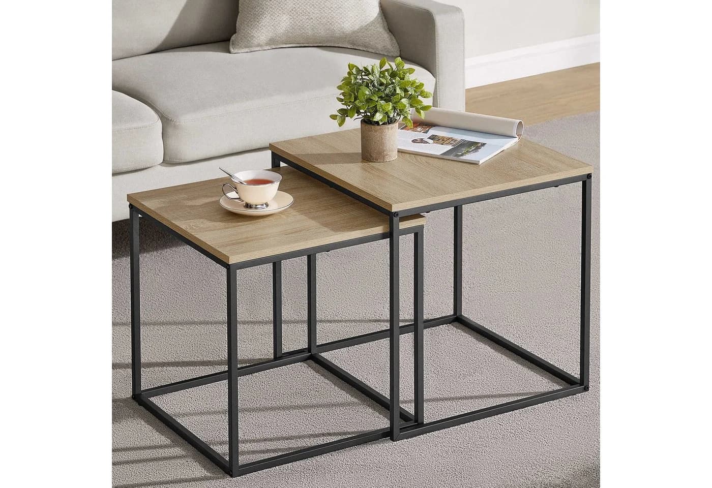 Home Collective Couchtisch 2er Set Sonoma Eiche Schwarz
