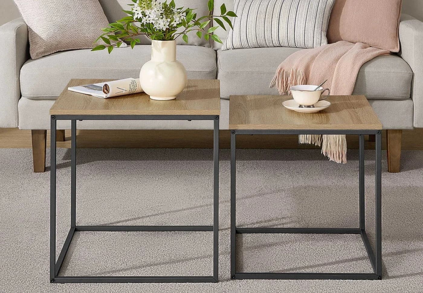 Home Collective Couchtisch 2er Set Sonoma Eiche Schwarz - Bild 2