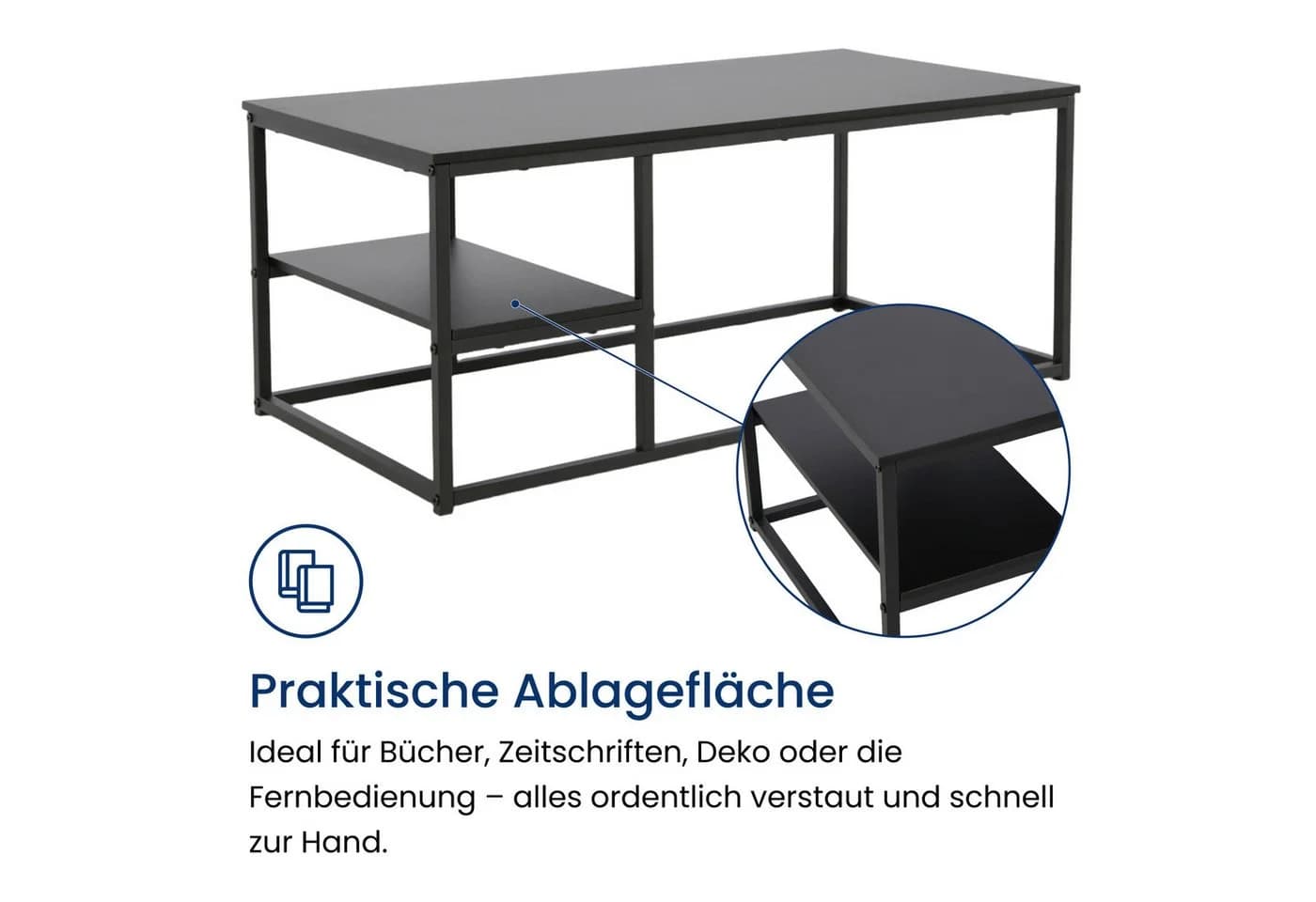 Home Collective Couchtisch Beistelltisch Wohnzimmertisch Tisch Couch Mit Ablage, Mit Metallrahmen, Schwarz - Bild 4