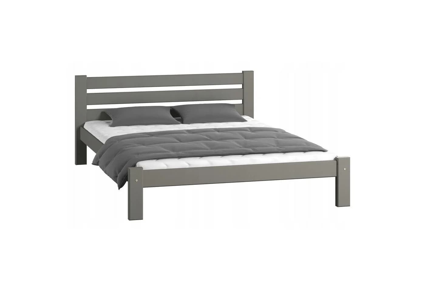 Home Collective Einzelbett Massivholz Grau mit Lattenrost
