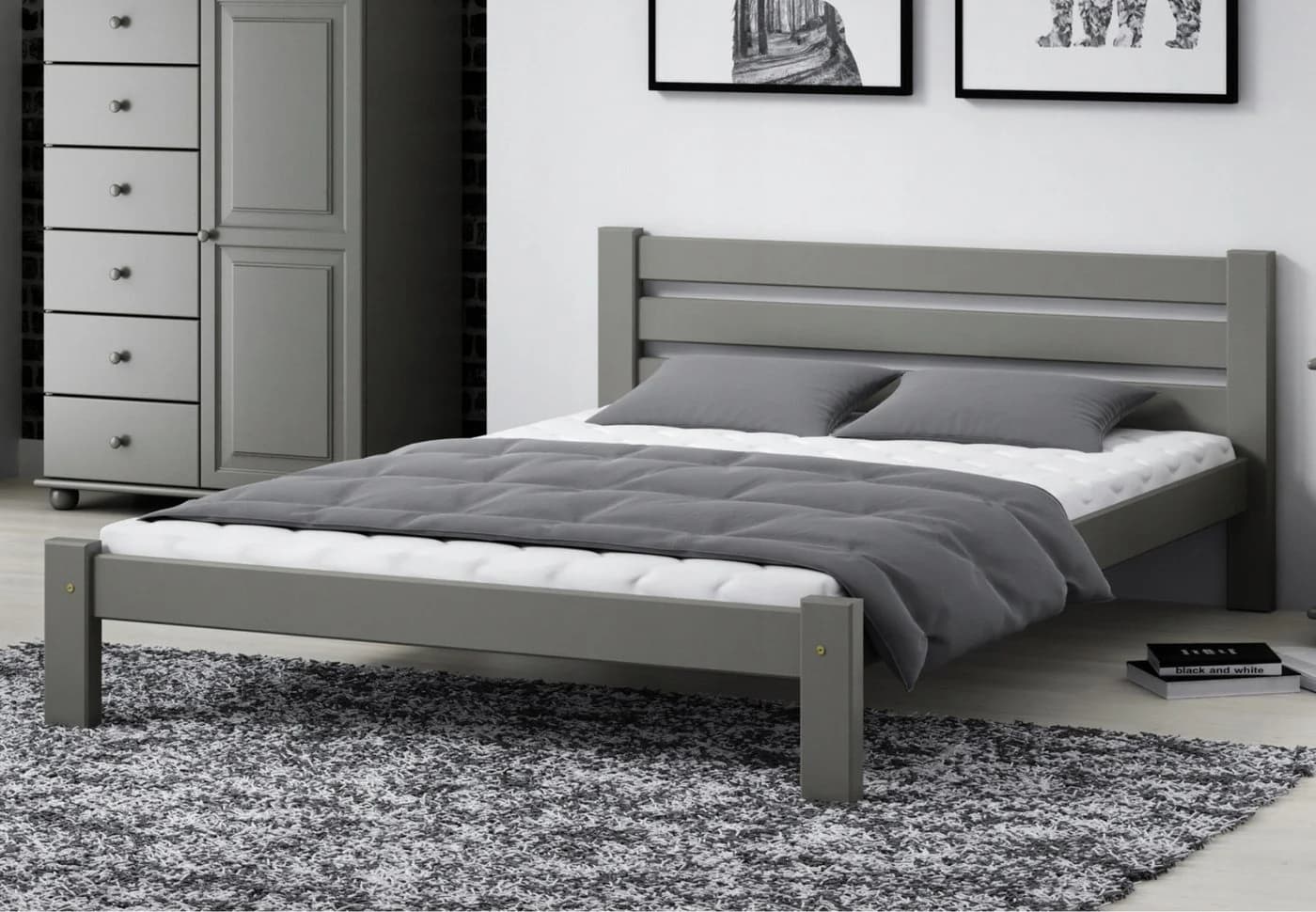 Home Collective Einzelbett Massivholz Grau mit Lattenrost - Bild 2