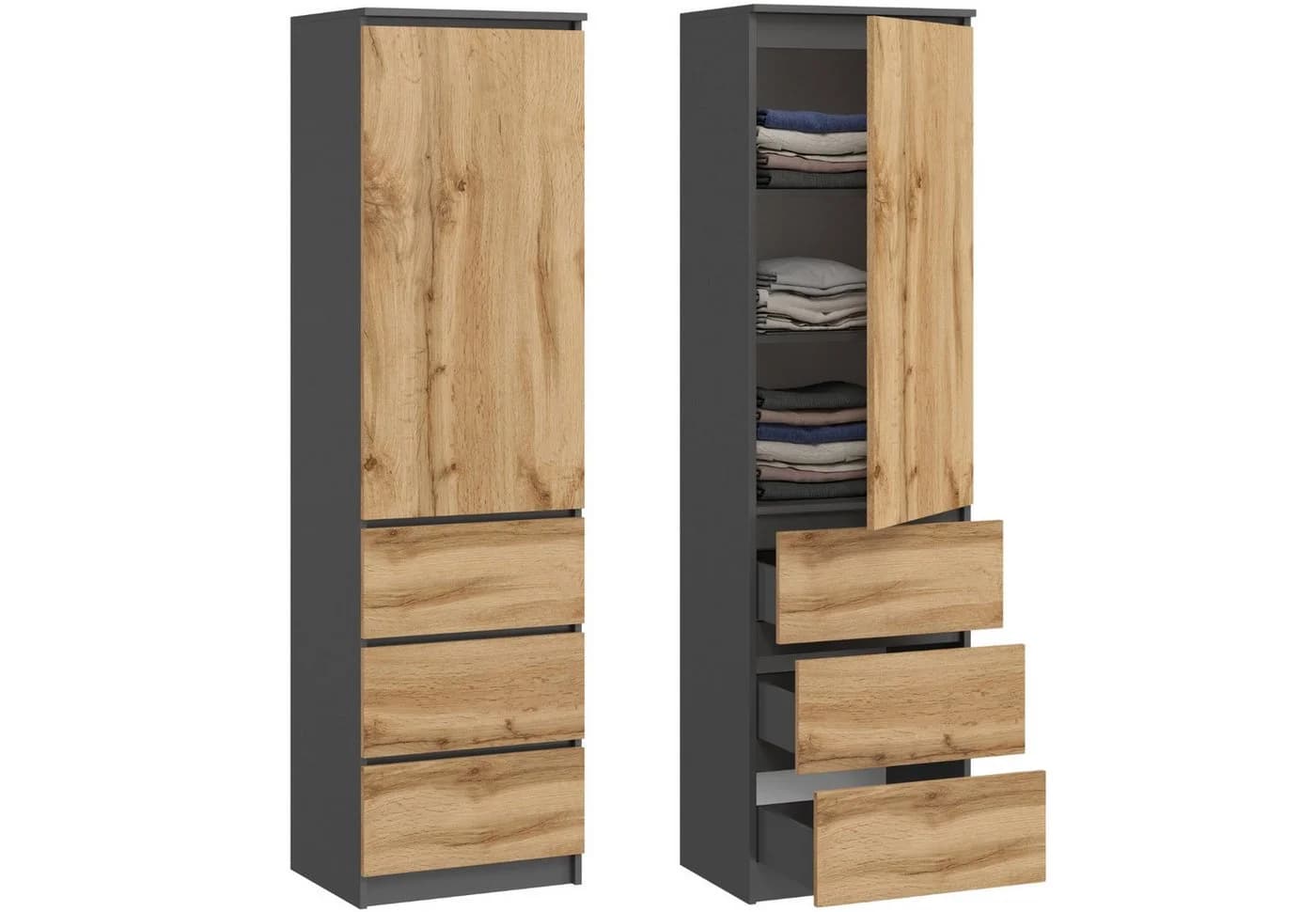 Home Collective Kleiderschrank Anthrazit-Eiche 1 Tür 3 Schubladen - Bild 2