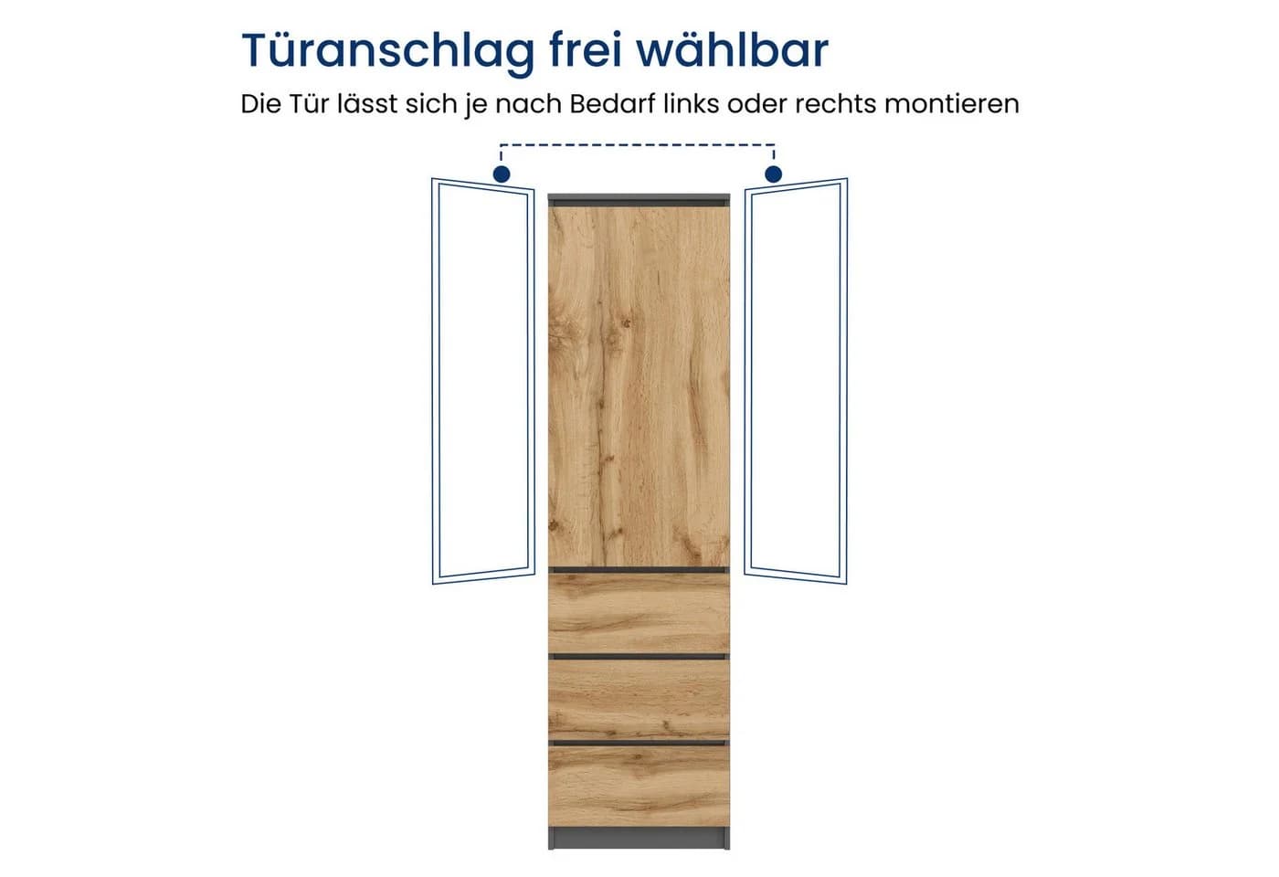 Home Collective Kleiderschrank Anthrazit-Eiche 1 Tür 3 Schubladen - Bild 5