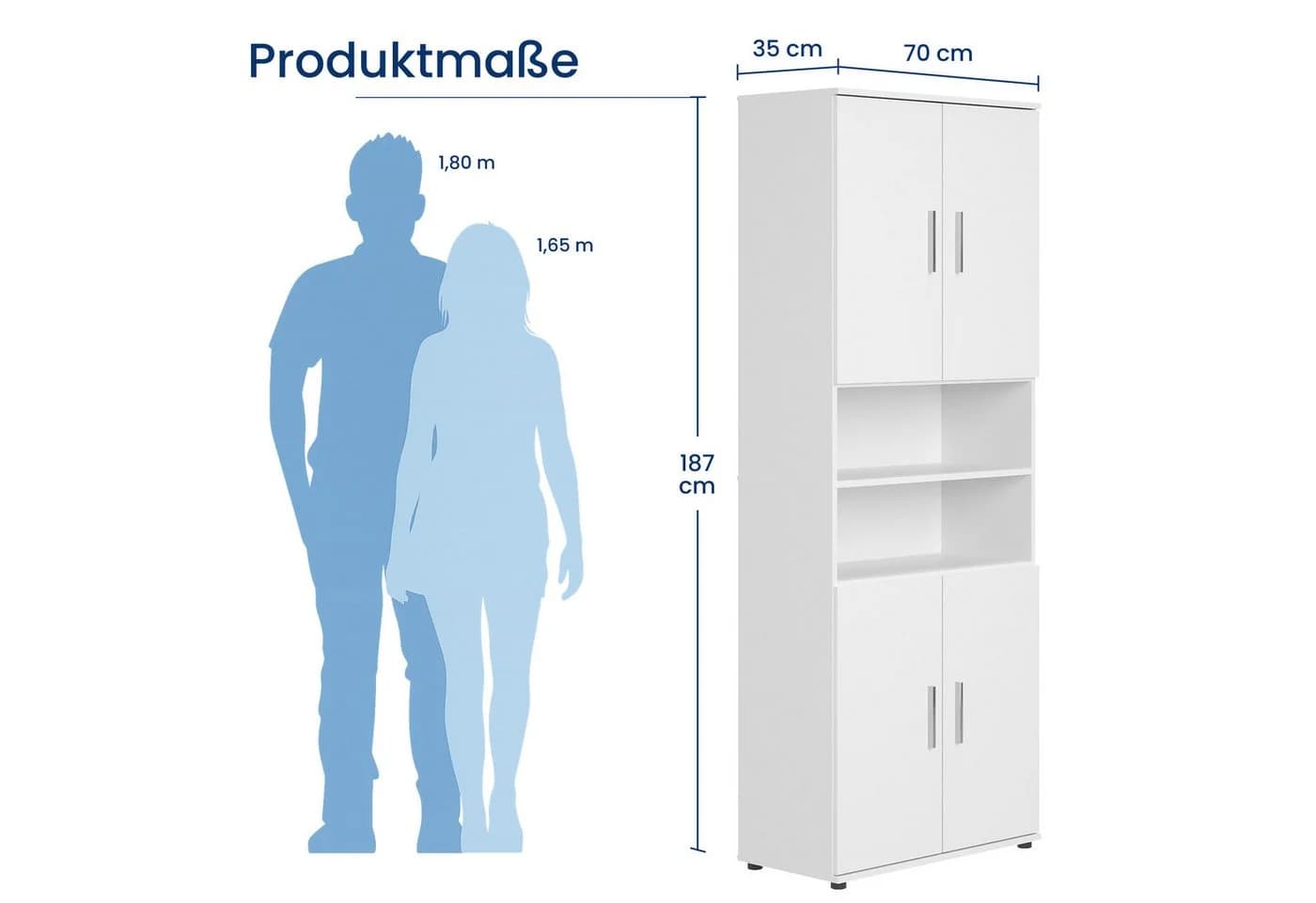 Home Collective Badkommode Hochschrank 4 Türen Weiß 6 Fächer