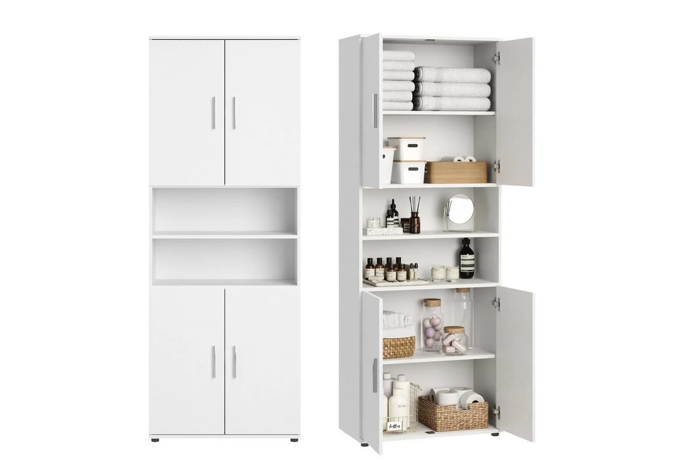 Home Collective Badkommode Hochschrank 4 Türen Weiß 6 Fächer - Bild 2