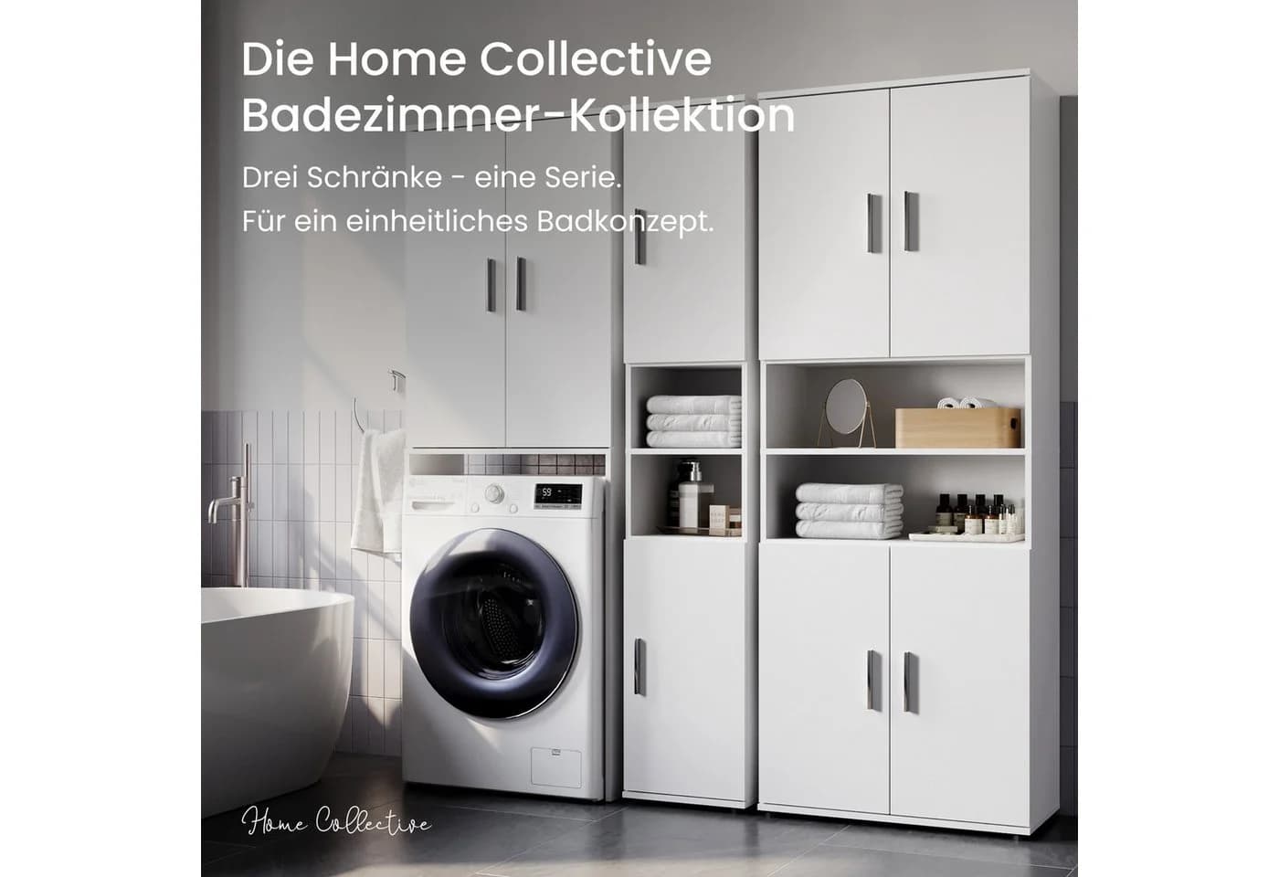 Home Collective Badkommode Hochschrank 4 Türen Weiß 6 Fächer - Bild 4