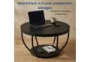 Home Collective Couchtisch Beistelltisch rund Ø 80 cm moderner Wohnzimmertisch mit 2 Ablagen schwarz Bild 4