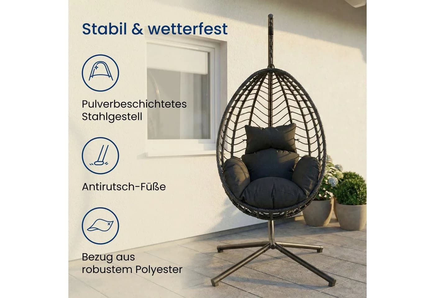 Home Collective Hängesessel mit Gestell höhenverstellbar Schwarz - Bild 4
