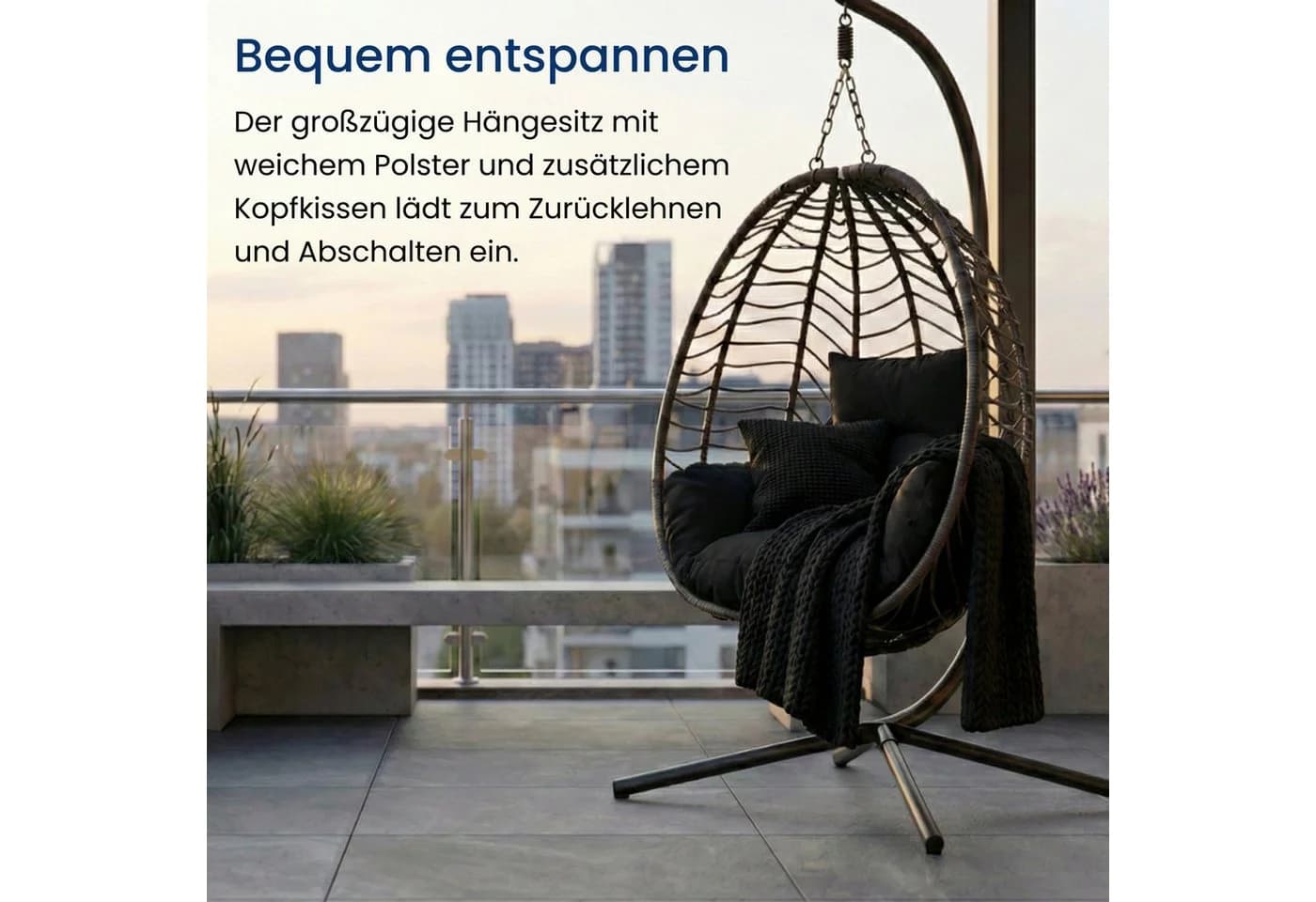 Home Collective Hängesessel mit Gestell höhenverstellbar Schwarz - Bild 5