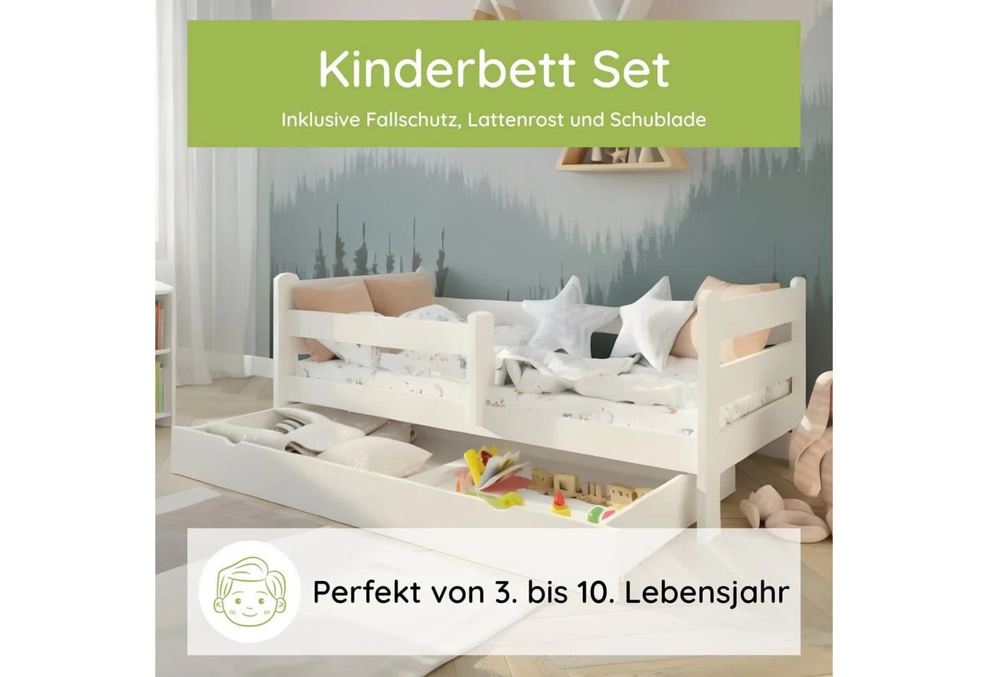 Kids Collective Kinderbett 80x160 cm Massiv Kiefernholz Weiß