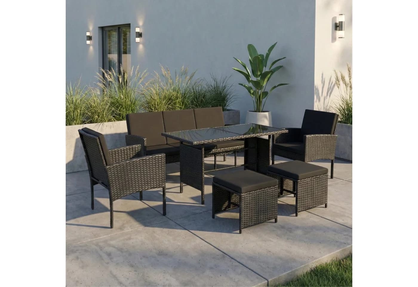 Home Collective Gartenlounge-Set 7-Sitzer Outdoor Sitzgruppe Polyrattan - Bild 2