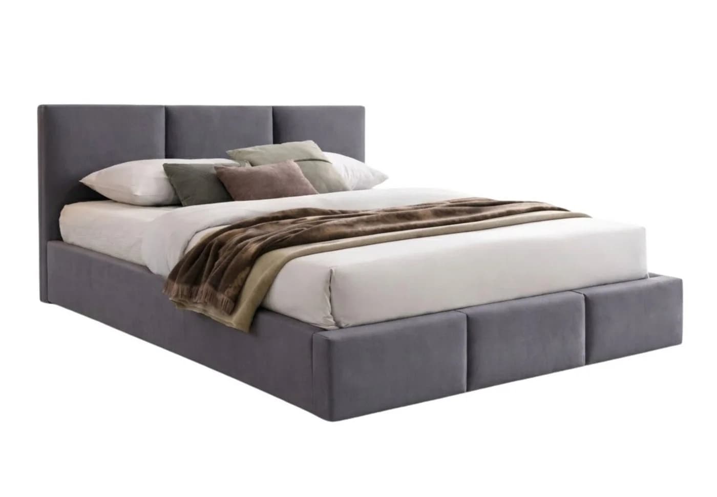 Home Collective Polsterbett Grau Samt mit Bettkasten & Lattenrost