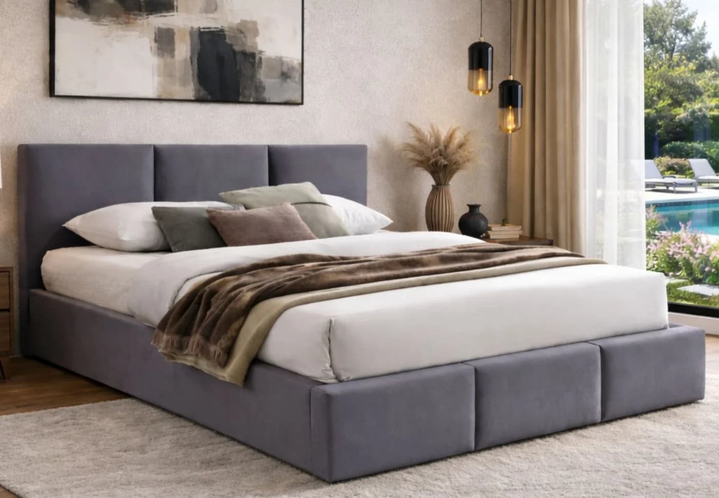 Home Collective Polsterbett Grau Samt mit Bettkasten & Lattenrost - Bild 2