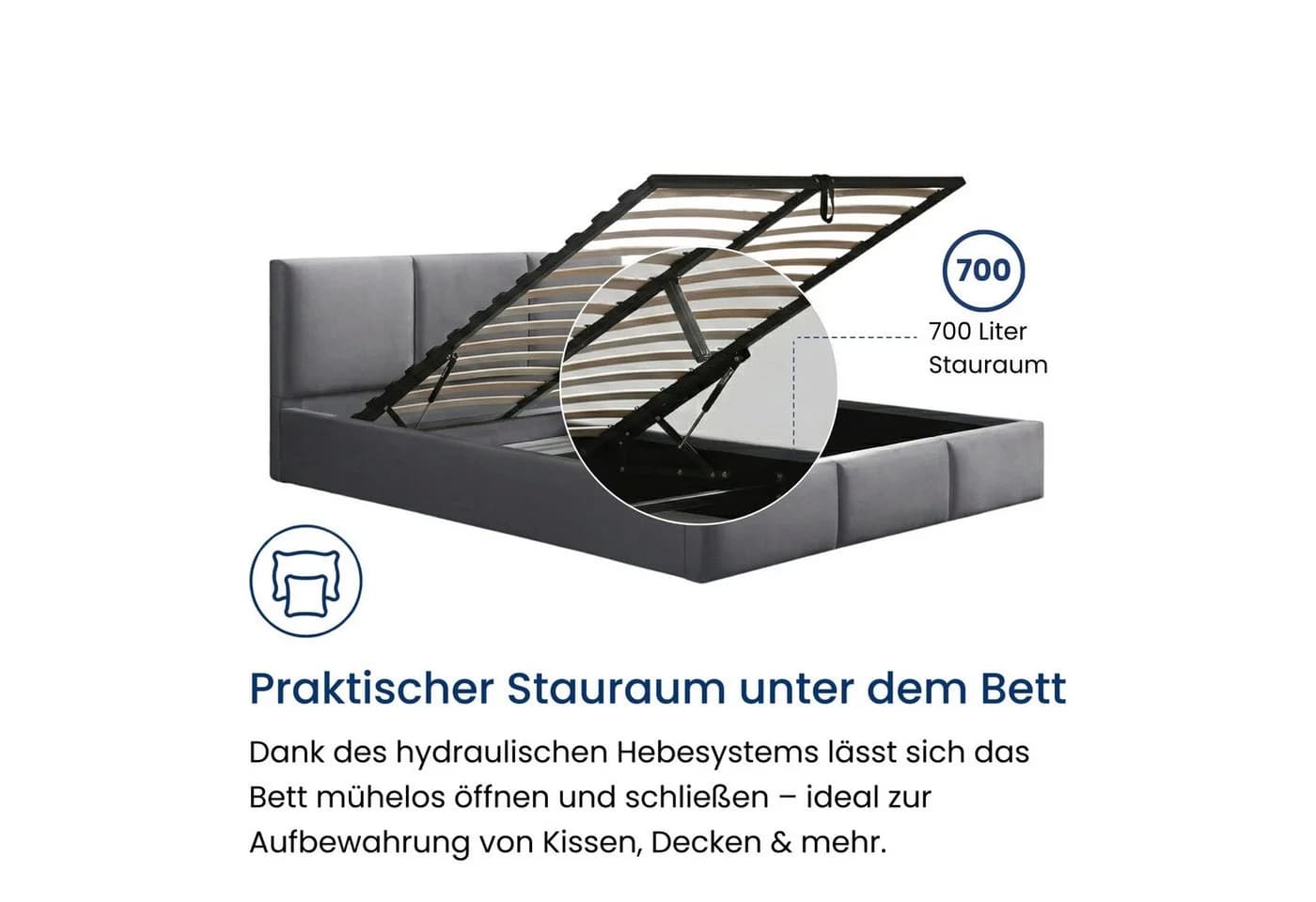 Home Collective Polsterbett Grau Samt mit Bettkasten & Lattenrost - Bild 4