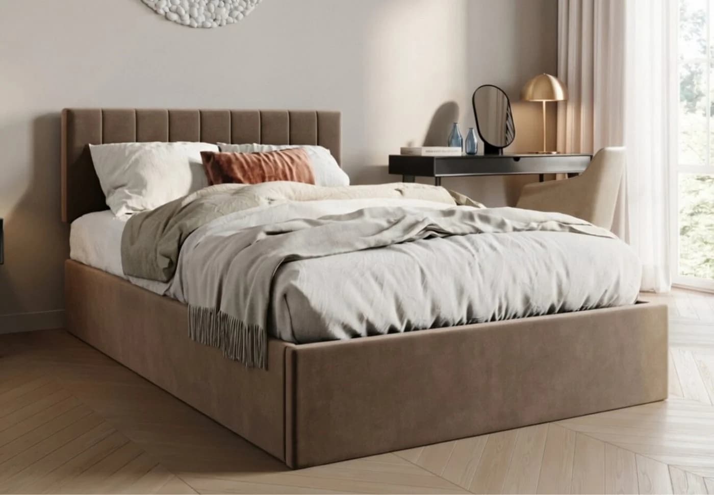 Home Collective Polsterbett mit Stauraum und Lattenrost Beige Samt - Bild 2